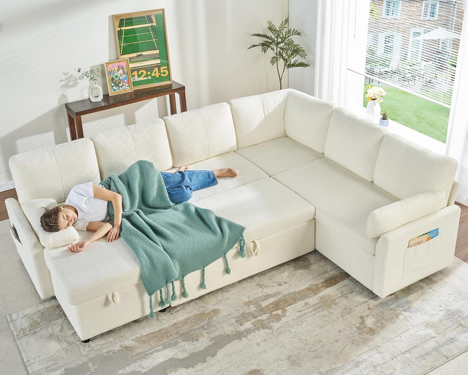 VanAcc Sofa Bed Sleeper Sofa with Storage Chaise 2 in 1 Pull Out Couch Living Room wourant