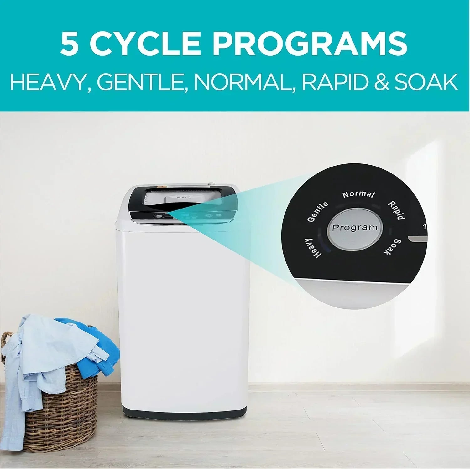 Portable Washer 6.6 lb. Capacity Washing Machine for Homes & Apartments 5 Wash Cycles wourant