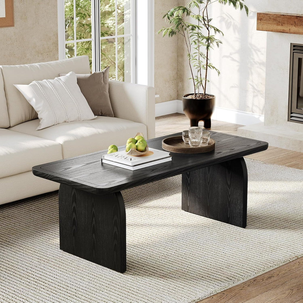 LITTLE TREE Farmhouse Coffee Table 47 Inch Round Corner Wood Center Table Rectangular wourant