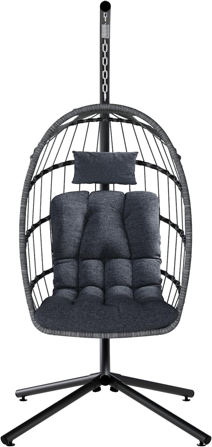 SWITTE Egg Chair Outdoor with Stand Indoor Wicker Hanging Egg Swing Chair with Cushion wourant