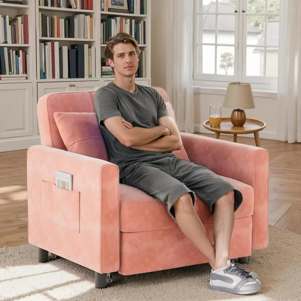 Sofa Bed Chair 3 in 1 Convertible Pullout Single Sleeper Chair Bed Spacious Multifunctional Sofa wourant