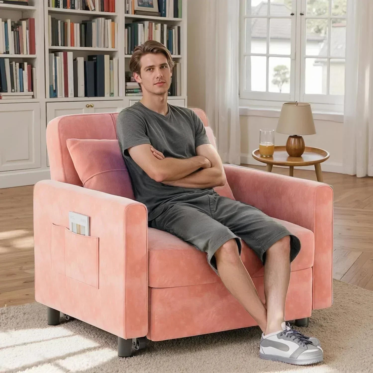 Sofa Bed Chair 3 in 1 Convertible Pullout Single Sleeper Chair Bed Spacious Multifunctional Sofa wourant