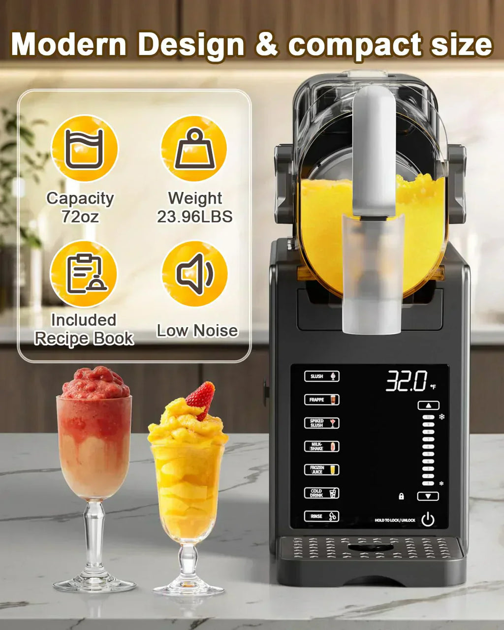 Fiii Slushie Machine 92 oz Slushy Machine for Home 6 Preset Programs Quiet Operation LED Display wourant