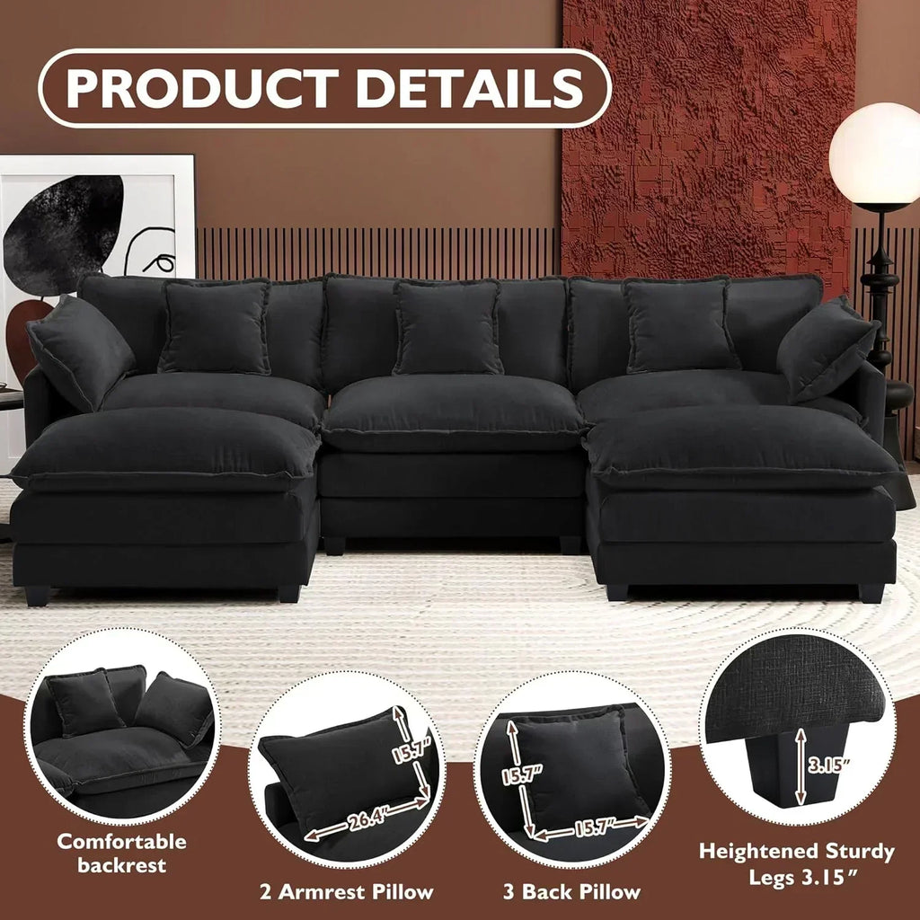 ihanherry 146-inch U-shaped modern sofa modular area cloud sofa wourant