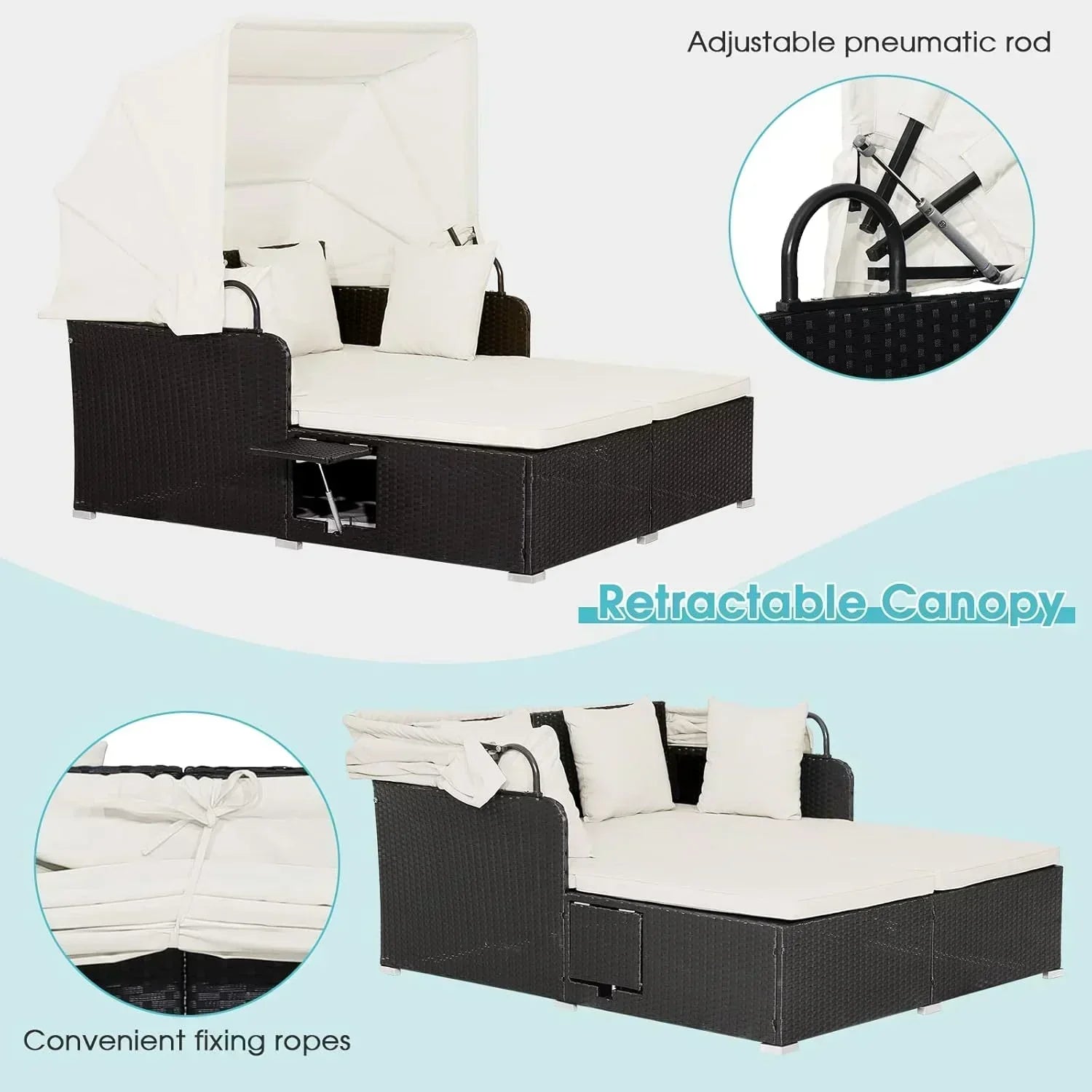 RELAX4LIFE Patio Outdoor Daybed with Canopy Wicker Sunbed Cushions 4 Pillows wourant