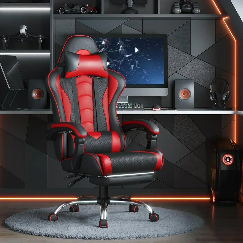 Gaming Chair with Massage Lumbar Support and Footrest Height Office Gaming Chair wourant