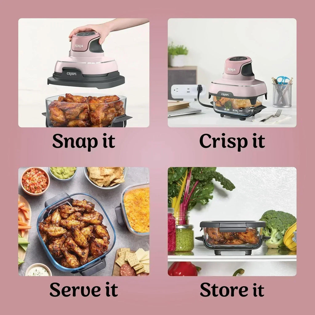 Ninja Crispi 4 in 1 Portable Glass Air Fryer Cooking System 4QT 6 Cup TempWare Glass Containers wourant