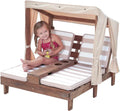 KidKraft Wooden Outdoor Double Chaise Lounge with Cup Holders Kids Patio Furniture Honey wourant