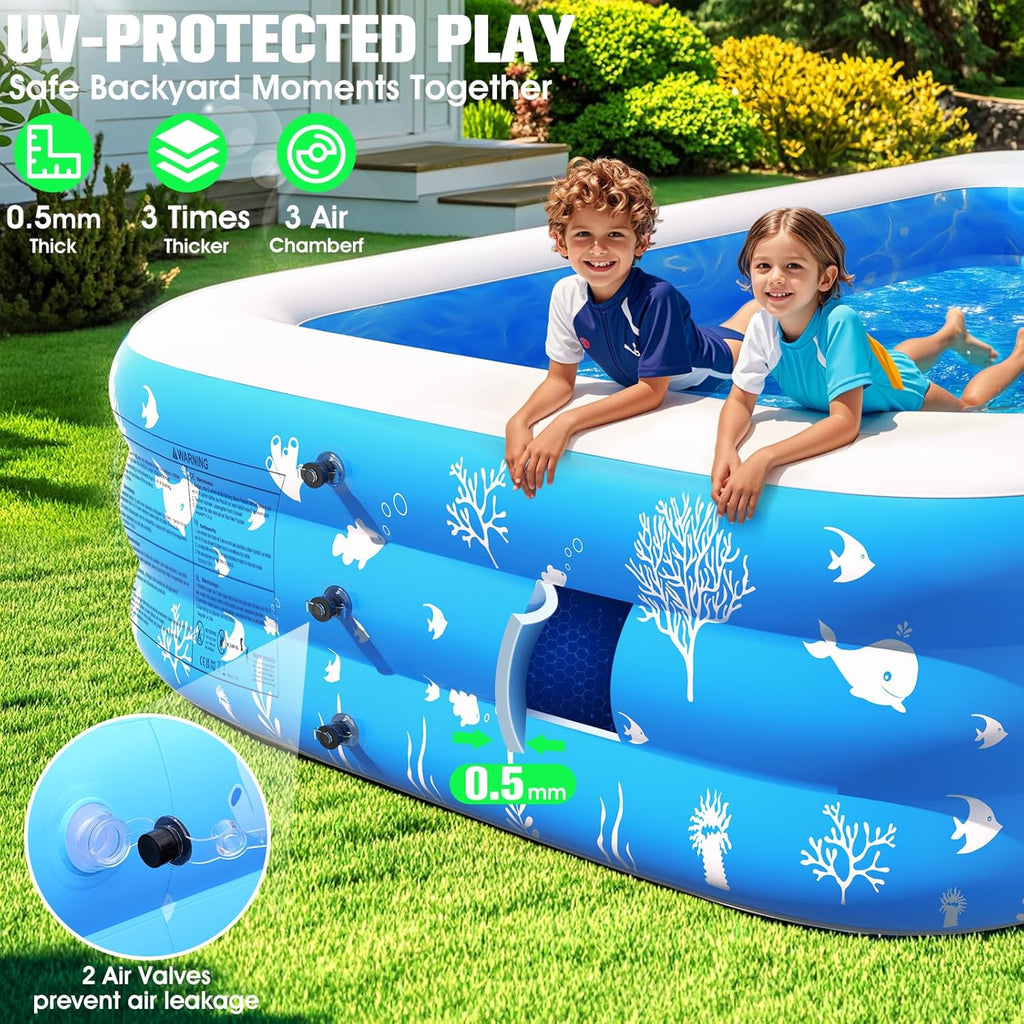 Inflatable Pool with Seat and Pool Lights Durable Thickened Large Size Family Inflatable Pools wourant