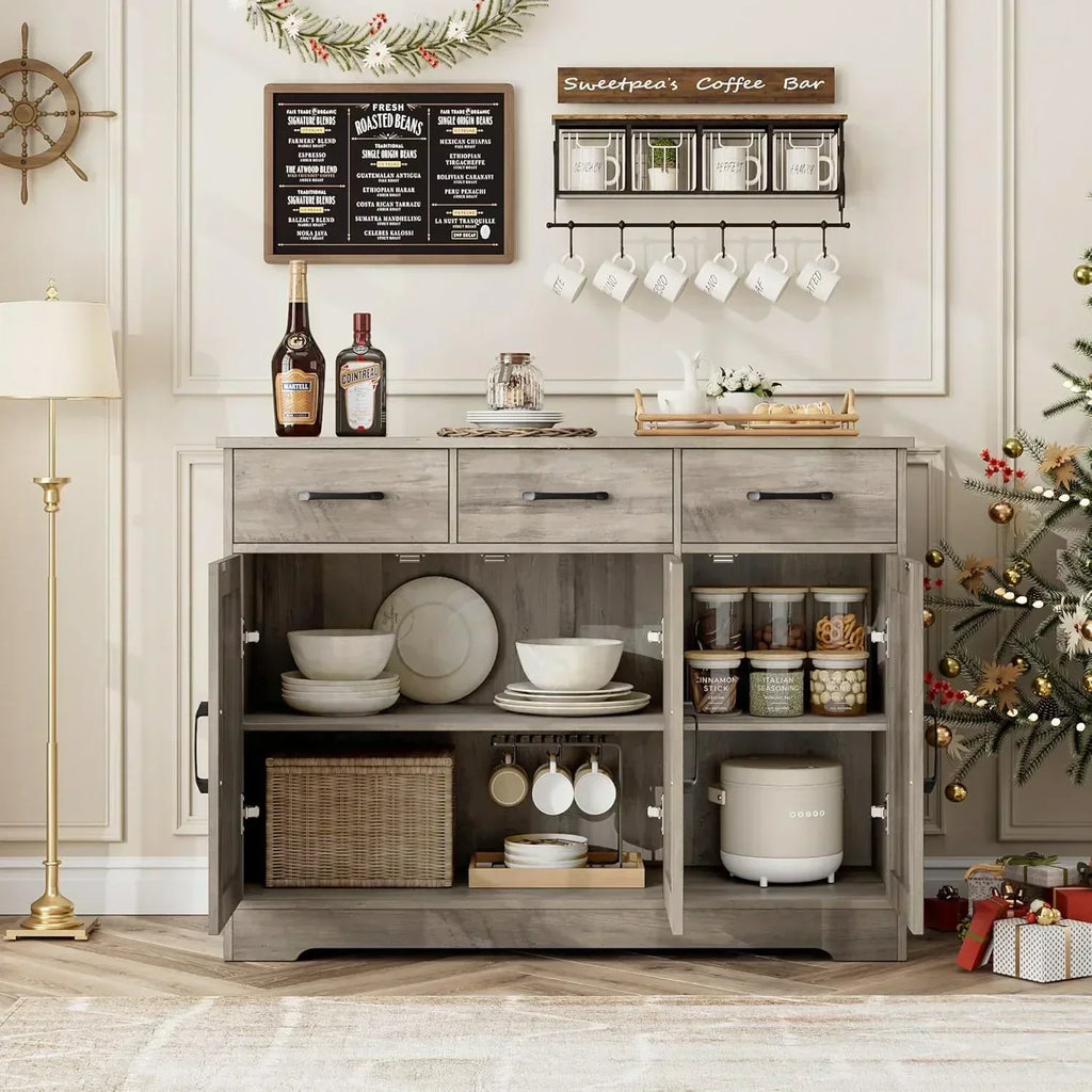Modern farmhouse sideboard barn door buffet storage cabinet with drawers and shelves wourant