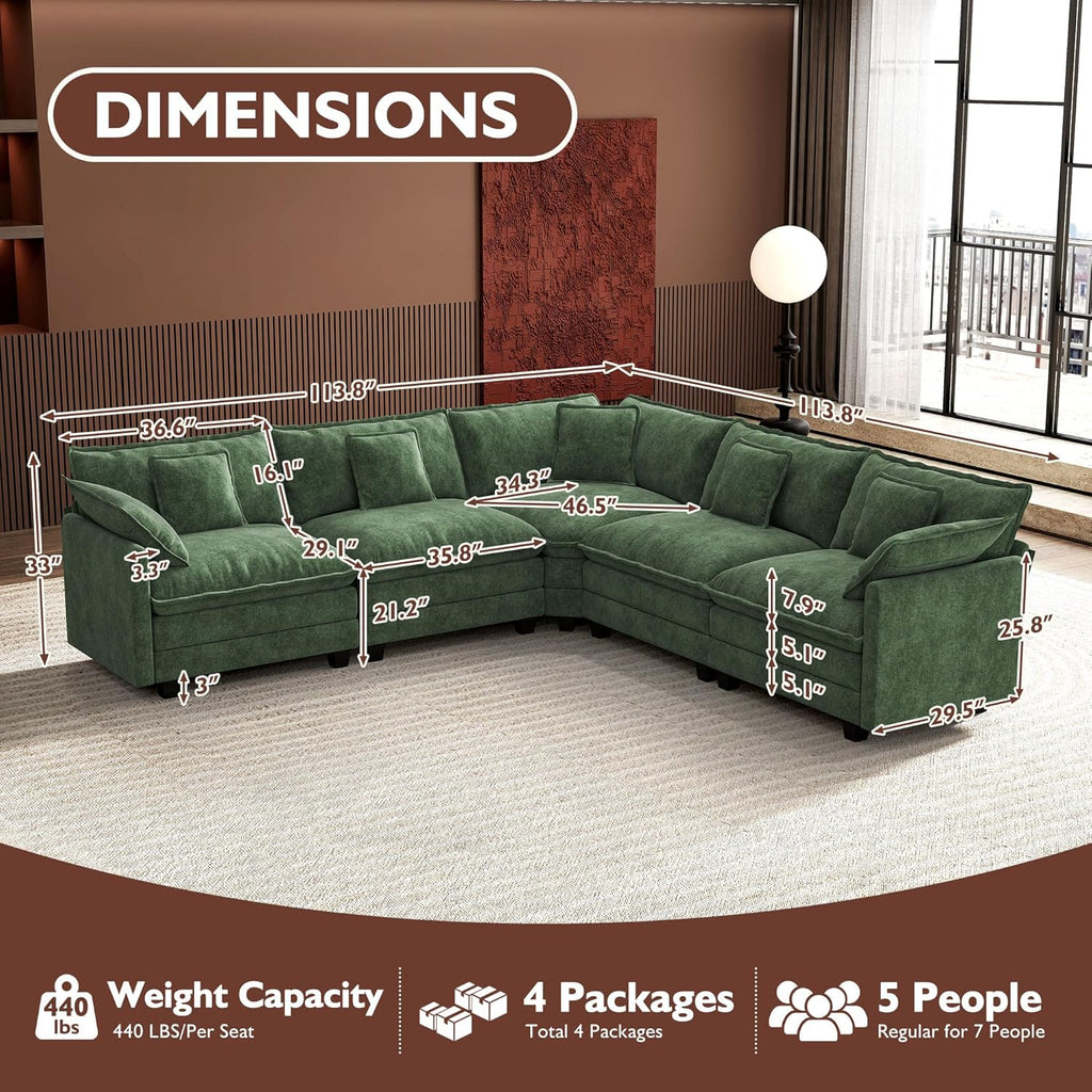 ihanherry 146-inch U-shaped modern sofa modular area cloud sofa wourant
