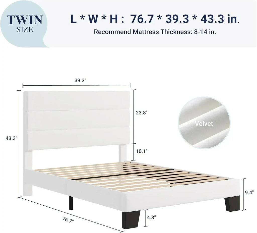 Allewie Queen Size Platform Bed Frame with Fabric Upholstered Headboard Wooden Slats Support wourant