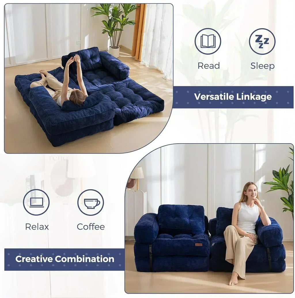 Folding Sofa Bed L-Shaped Convertible Sofa Bed with Armrests and Pillows wourant