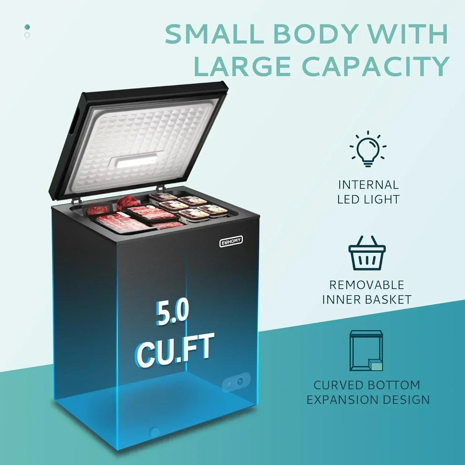 EUHOMY 3.5 Cu.Ft Chest Freezer with Removable Basket Small Deep Freezer Adjustable 7 Thermostat wourant