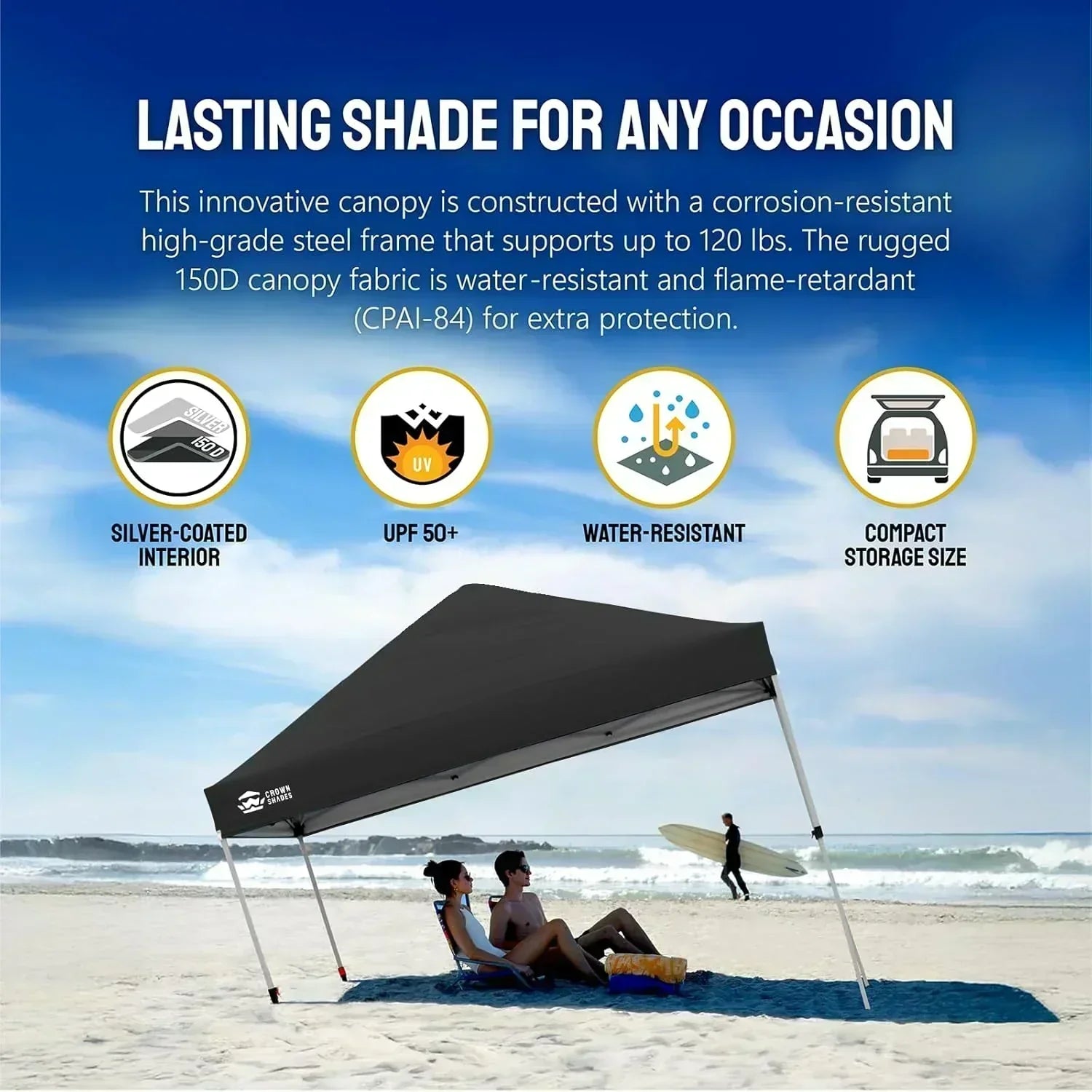10x10 Pop-Up Awning One-Click Installation Beach Tent Outdoor Sunshade Silver Coated Top wourant