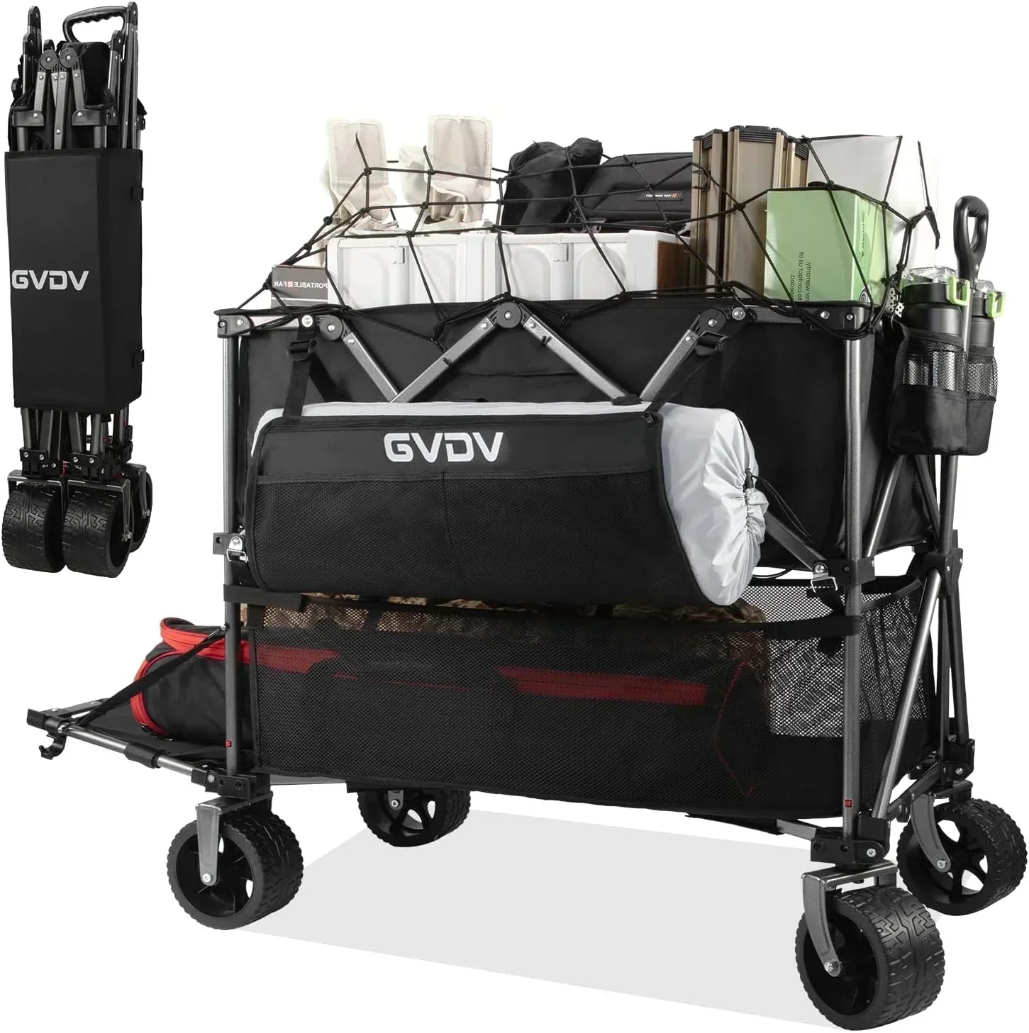 Double-decker cart 500 lb capacity 400 liter foldable cart all-terrain wheels foldable cart wourant