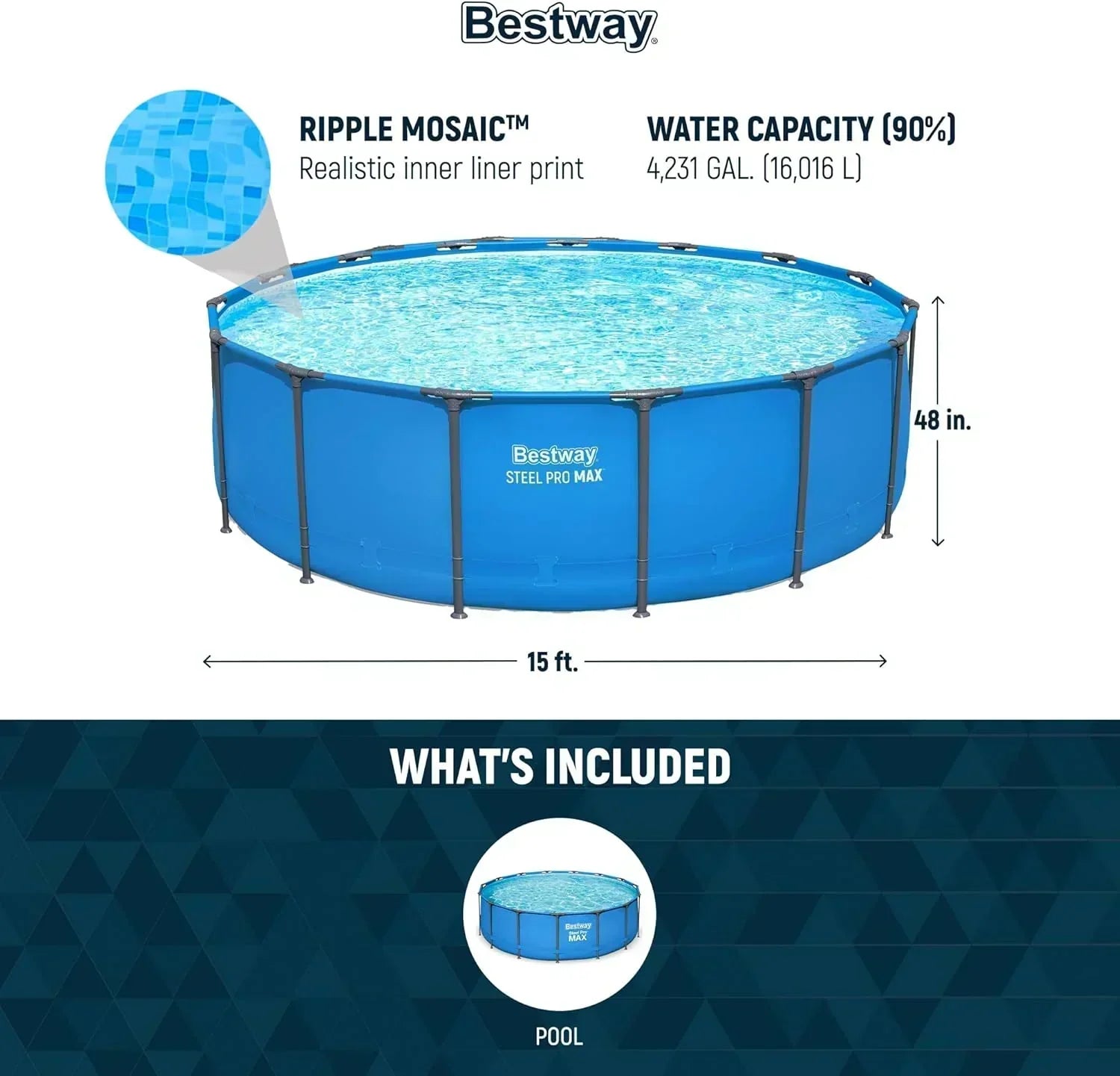 Steel Pro MAX 14 Foot x 48 Inch Round Metal Frame Above Ground Outdoor Swimming Pool Set wourant