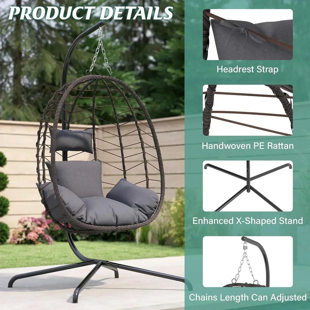 Hanging Egg Chair with Stand Swinging Egg Chair Outdoor Hanging Basket Chair with Cushion wourant