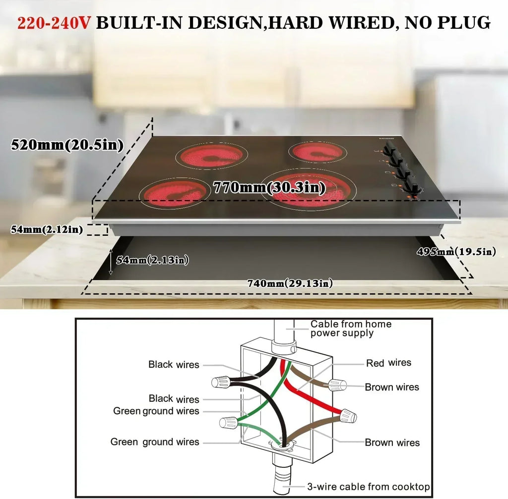 Karinear 30 Inch Electric Cooktop 4 Burners Built-in Ceramic Cooktop Radiant Electric Stove Top wourant