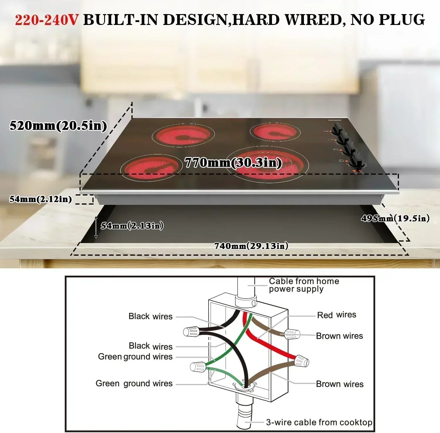 Karinear 30 Inch Electric Cooktop 4 Burners Built-in Ceramic Cooktop Radiant Electric Stove Top wourant