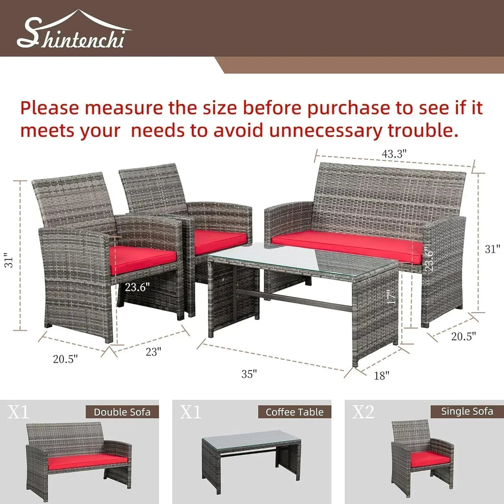 Shintenchi 4 Piece Patio Ratten Set Outdoor Furniture Set Wicker Conversation Set wourant