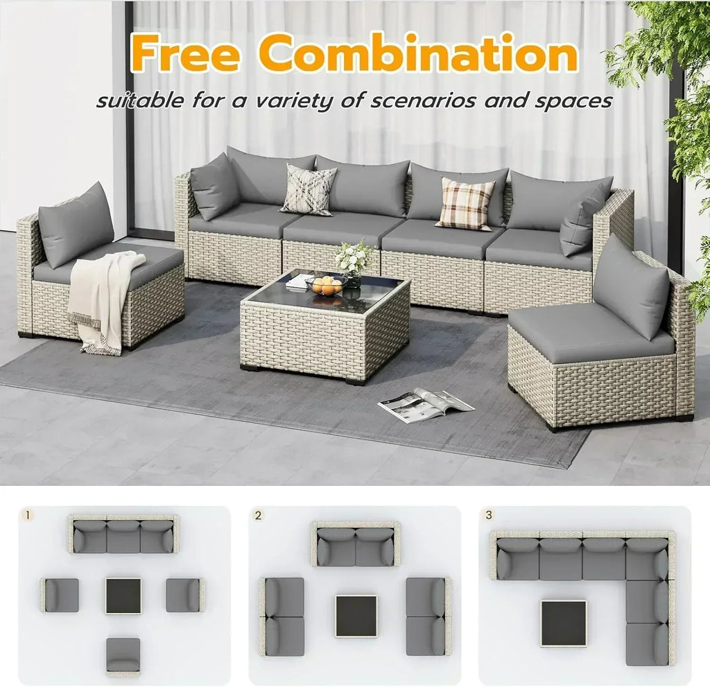UDPATIO Outdoor Patio Furniture Set 7-Piece PE Wicker Sectional Sofa Outdoor Conversation Set wourant