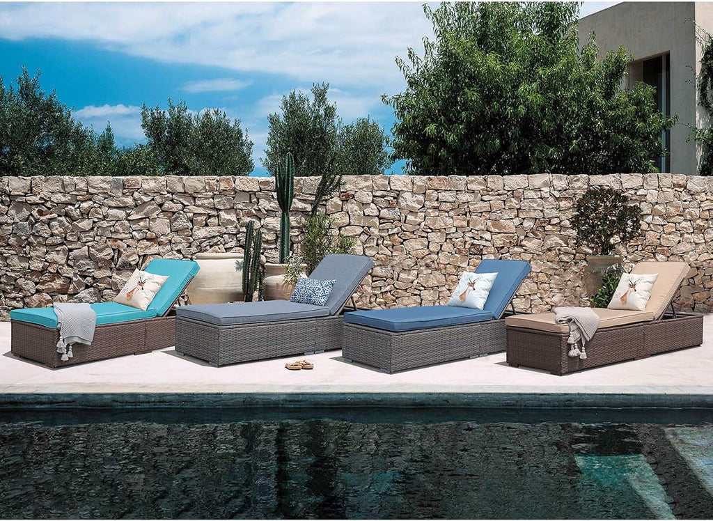 Patiorama Outdoor Patio Lounge Chair Elegant Reclining Adjustable Pool Rattan Chaise Chair wourant