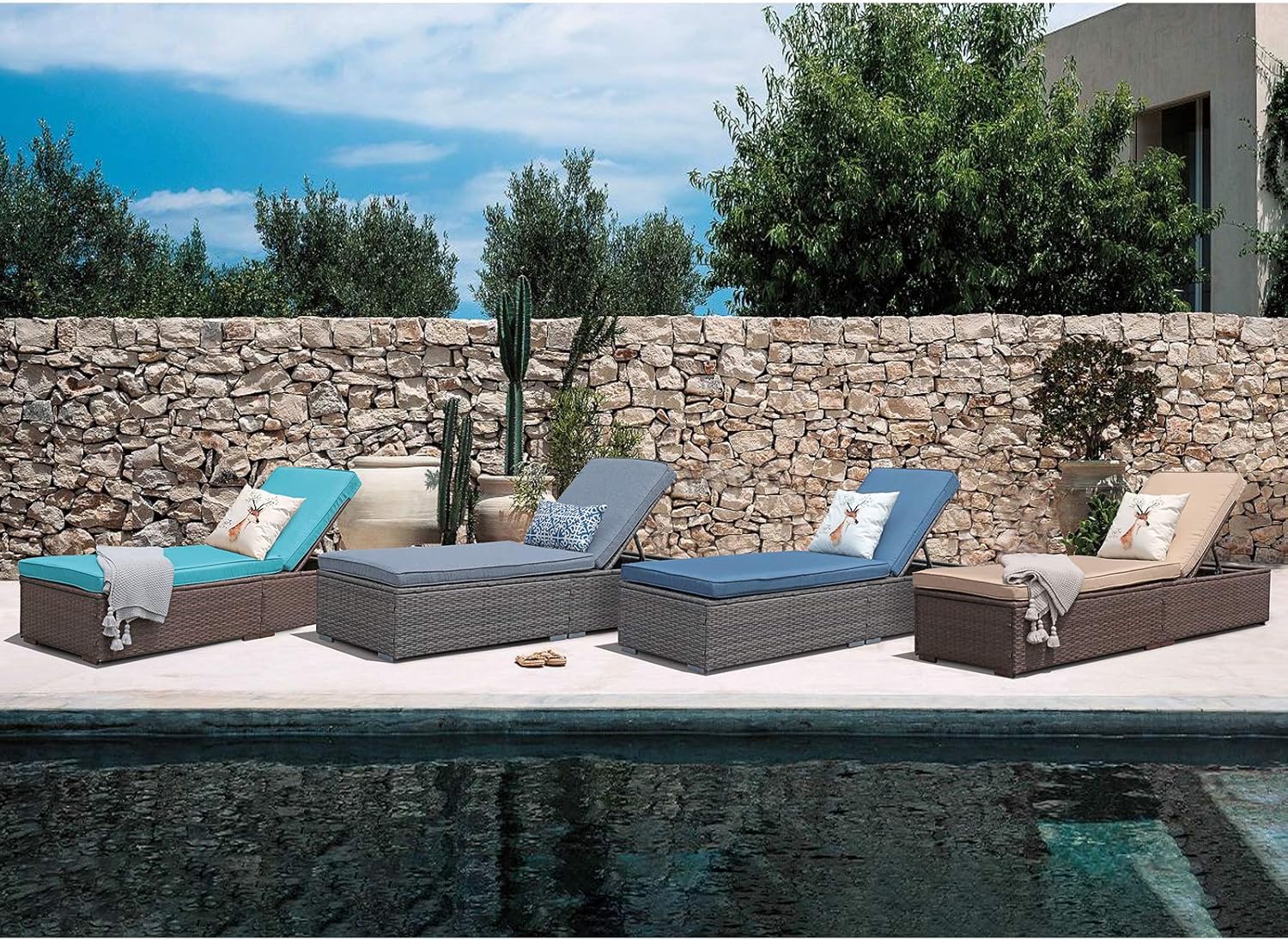Patiorama Outdoor Patio Lounge Chair Elegant Reclining Adjustable Pool Rattan Chaise Chair wourant