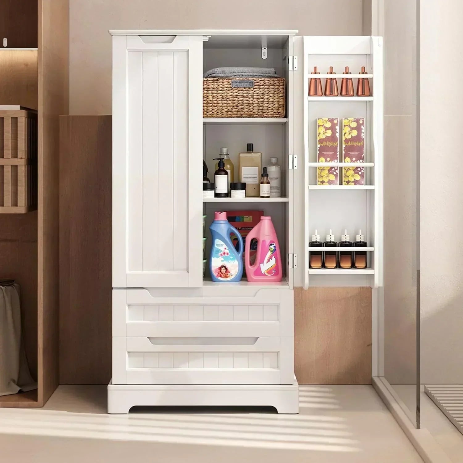 Gizoon Kitchen Pantry Cabinet with Drawers Freestanding Bathroom Storage Cabinet with Doors wourant