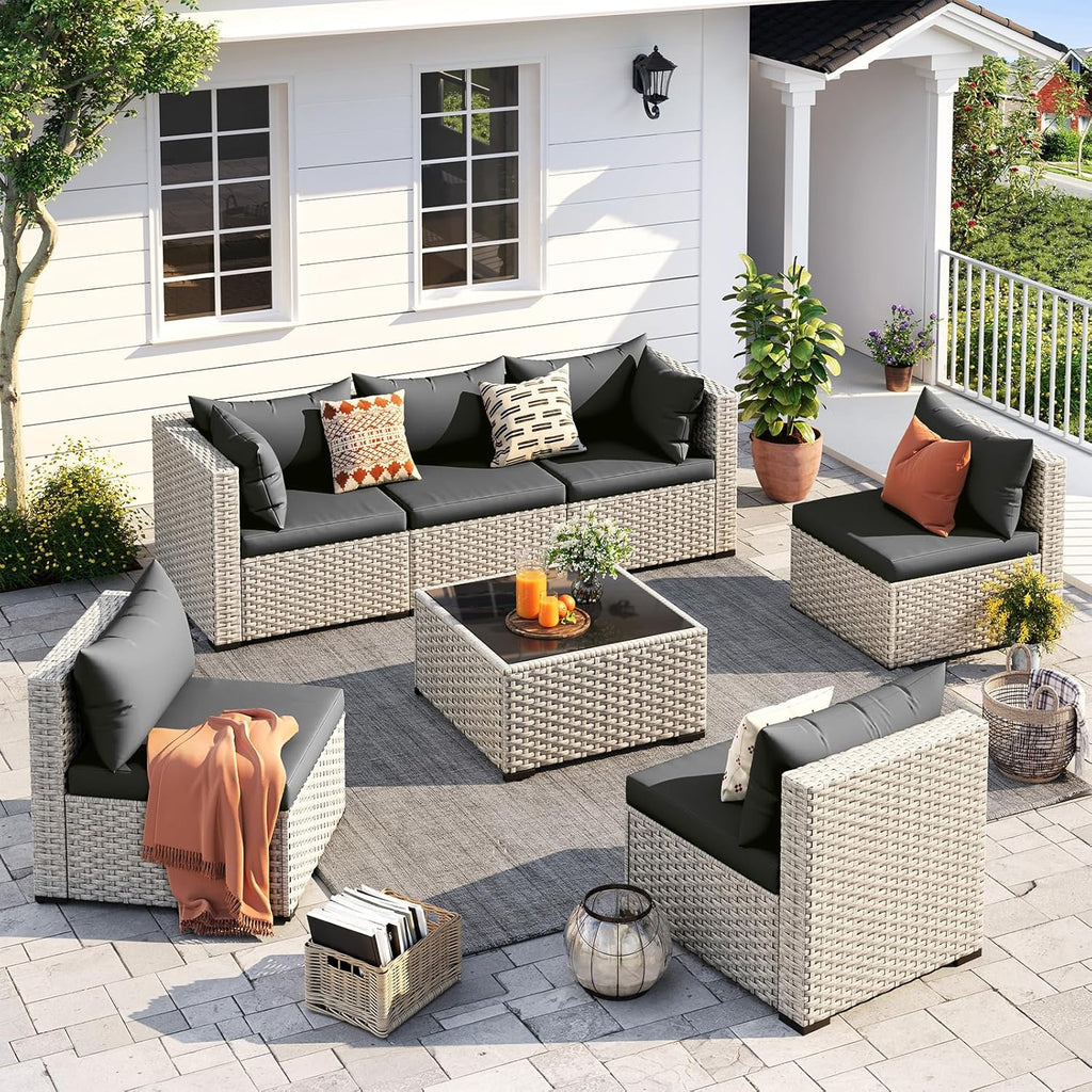 UDPATIO Outdoor Patio Furniture Set 7-Piece PE Wicker Sectional Sofa Outdoor Conversation Set wourant