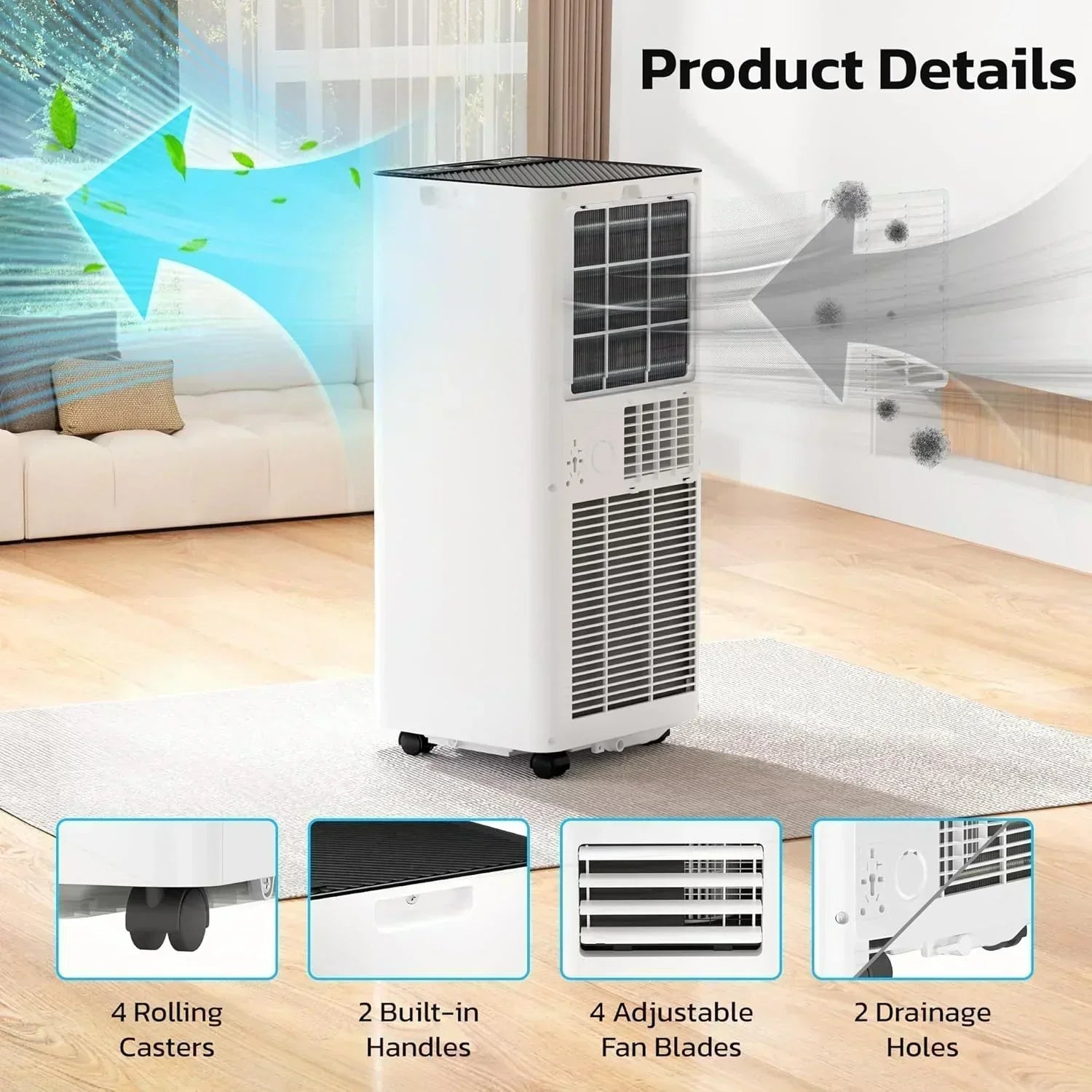ZAFRO 8,000 BTU Portable Air Conditioners 4 Modes Portable AC Unit with Fast Cooling wourant