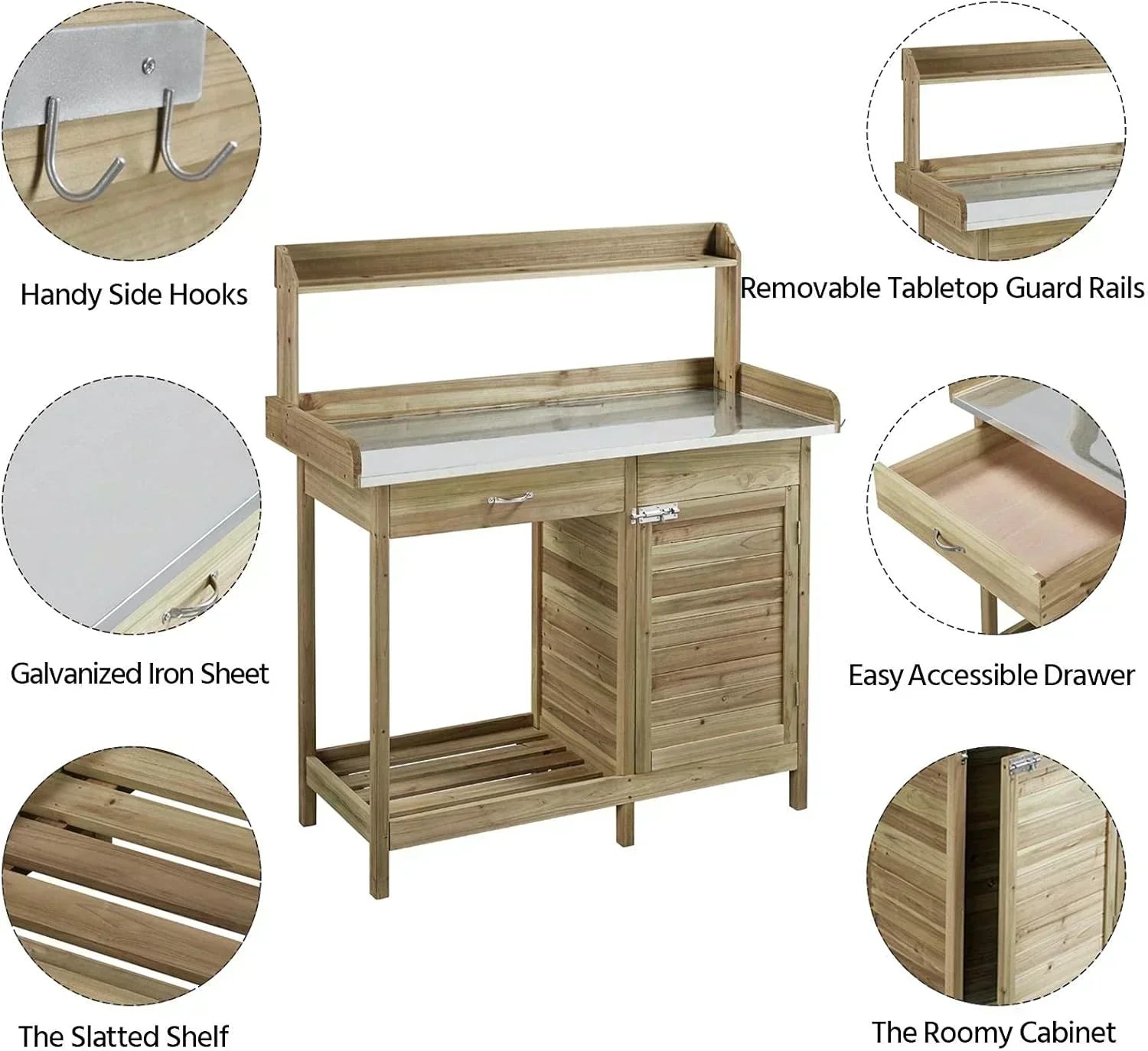 Yaheetech Outdoor Garden Potting Bench Table Work Bench Metal Tabletop Cabinet Drawer wourant