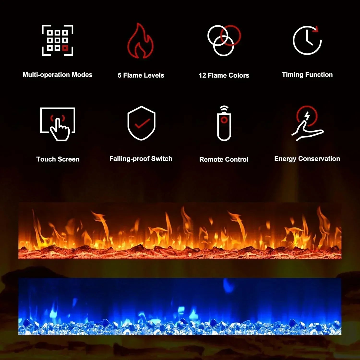 EUHOMY 50 Inch Electric Fireplace Wall Recessed Adjustable Flame Color Fireplace Heater wourant