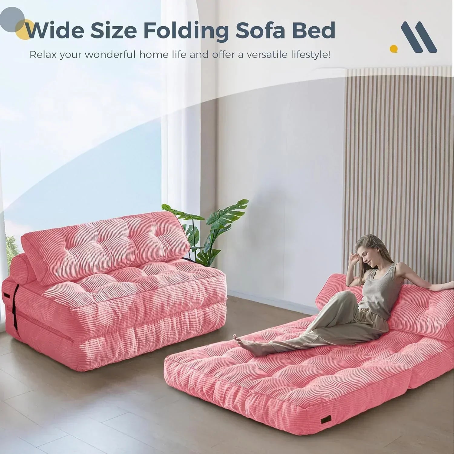MAXYOYO Folding Sofa Bed Convertible Sleeper Chair with Pillow Foldable Mattress with Back Support wourant