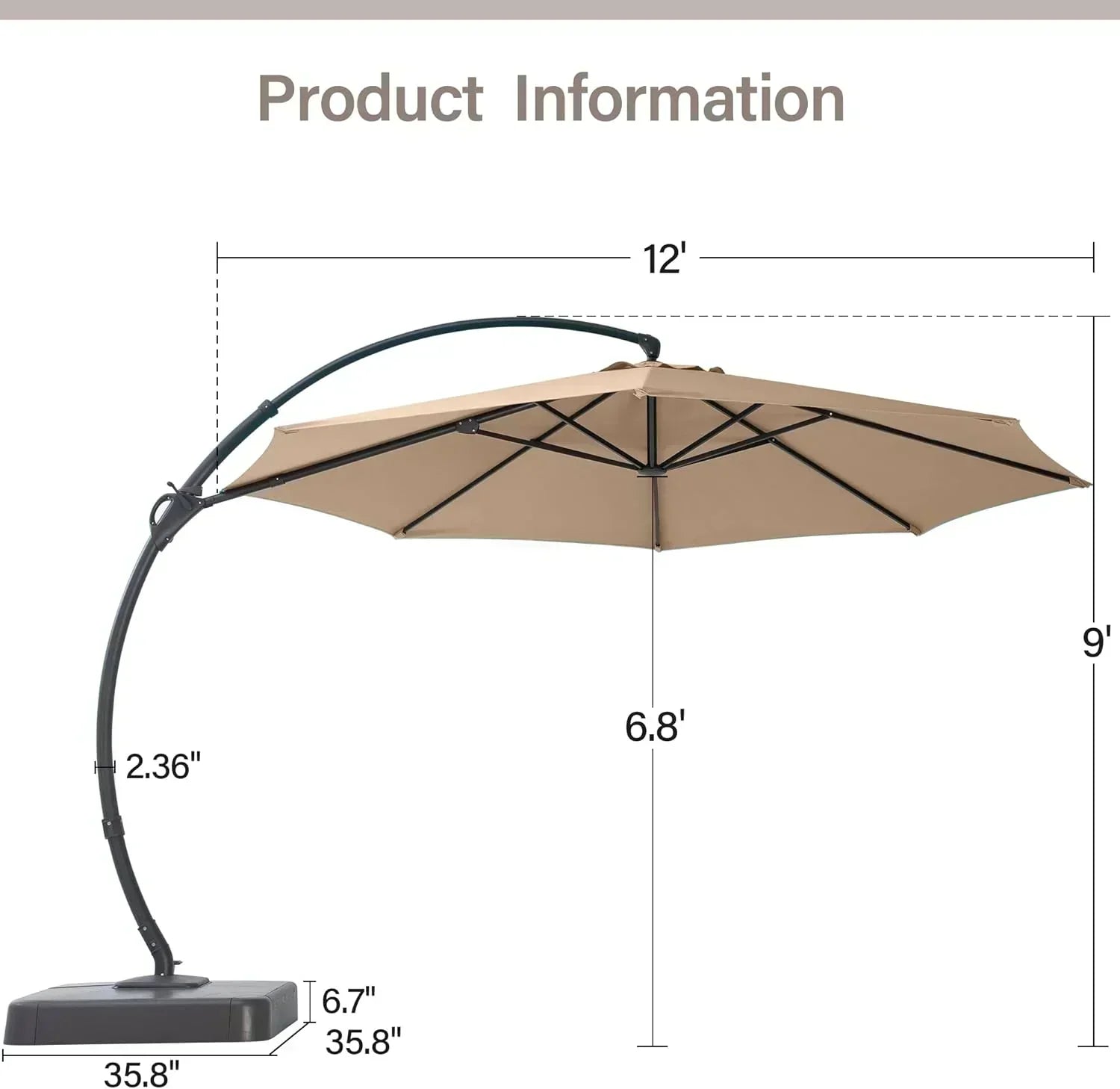 LAUSAINT HOME Outdoor Patio Umbrella with Base included 11 FT Deluxe Curvy Cantilever Umbrella wourant