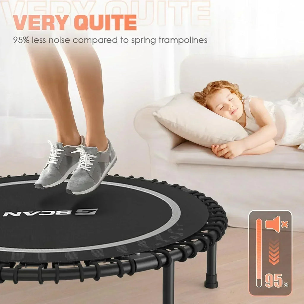 BCAN 450/550 LBS Foldable Mini Trampoline Fitness Trampoline Bungees Adjustable Foam Handle wourant