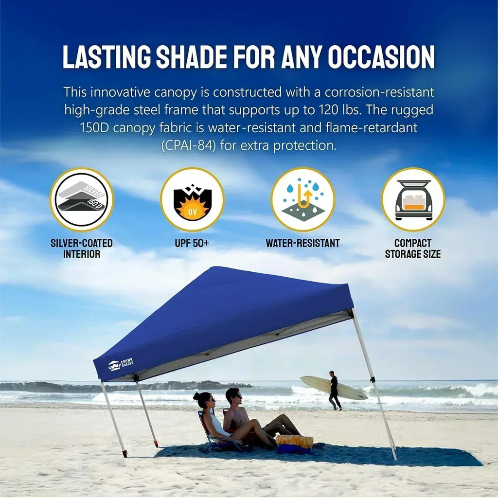 10x10 Pop-Up Awning One-Click Installation Beach Tent Outdoor Sunshade Silver Coated Top wourant