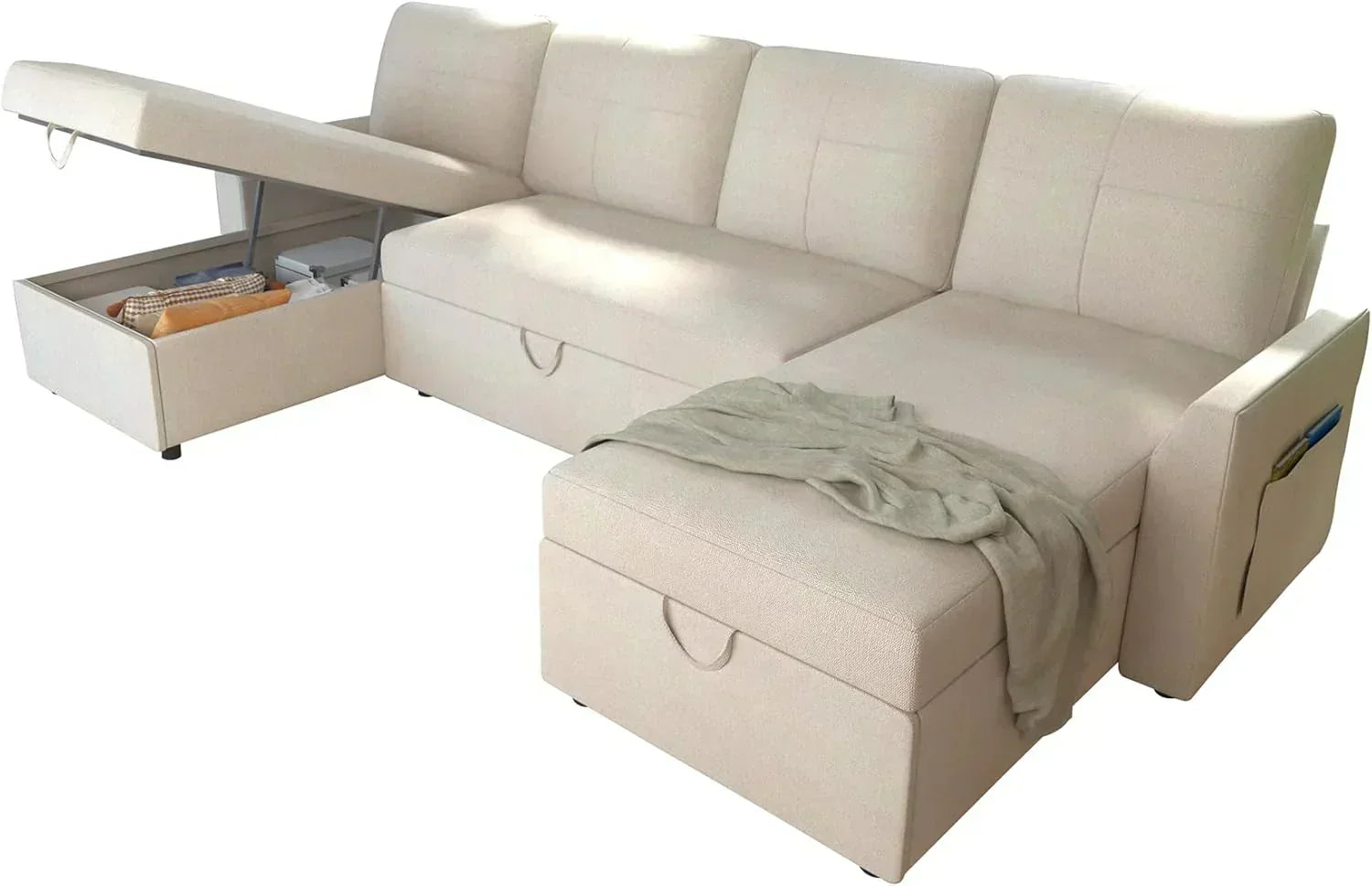 VanAcc Sofa Bed Sleeper Sofa with Storage Chaise 2 in 1 Pull Out Couch Living Room wourant