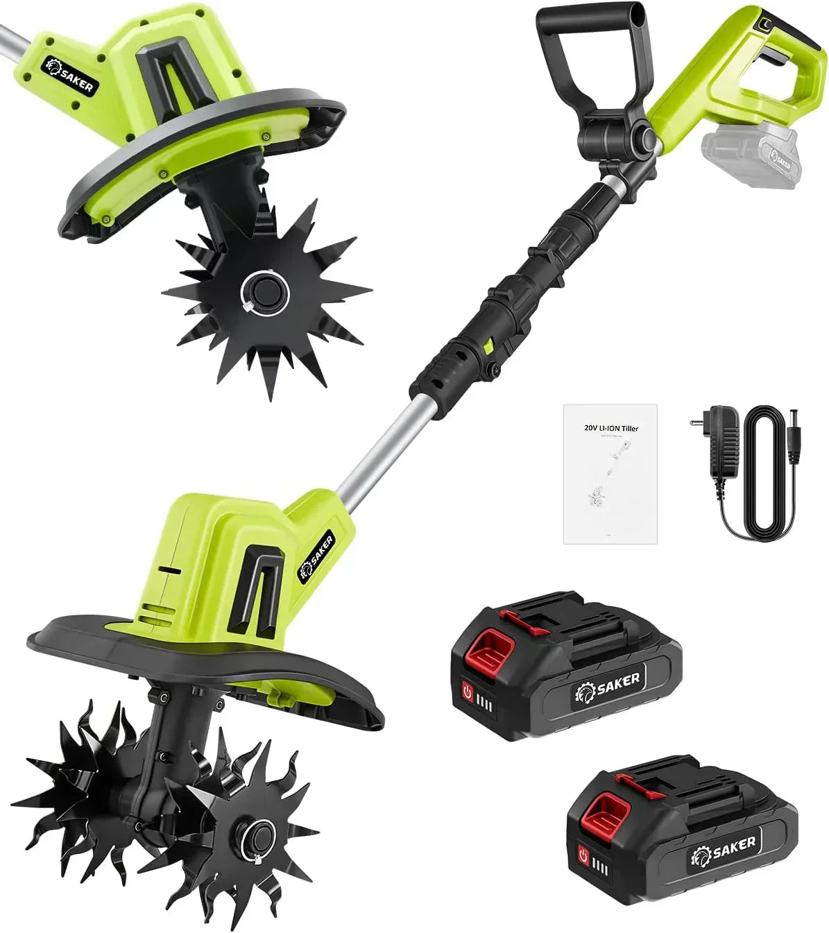 Saker 22V Cordless Electric Garden Tiller Cultivator Lightweight Rototiller for Gardening wourant