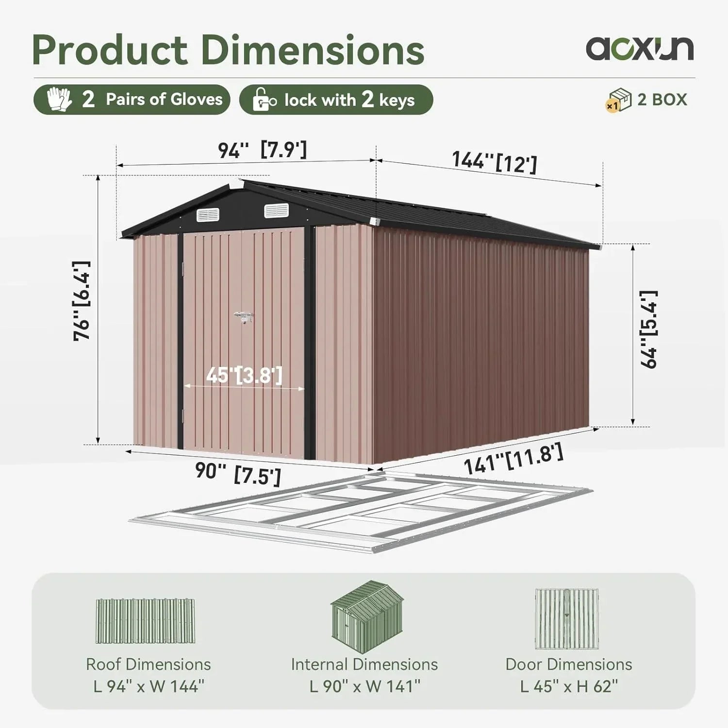 Aoxun 6.2x4 FT Shed Outdoor Storage Shed Metal Garden Shed Sloping Roof Tool Shed Bike Shed wourant