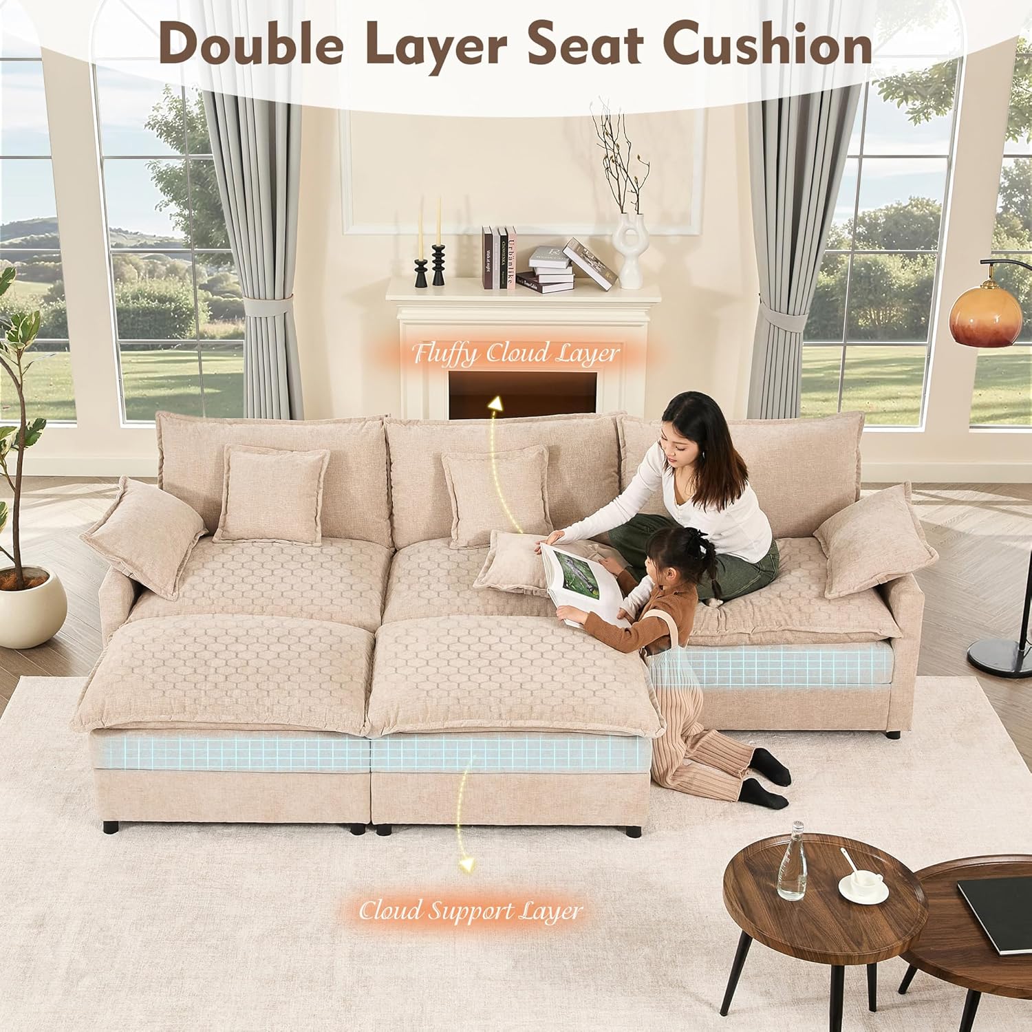 108" U-shaped sofa modular sofa Comfortable cloud sofa wourant