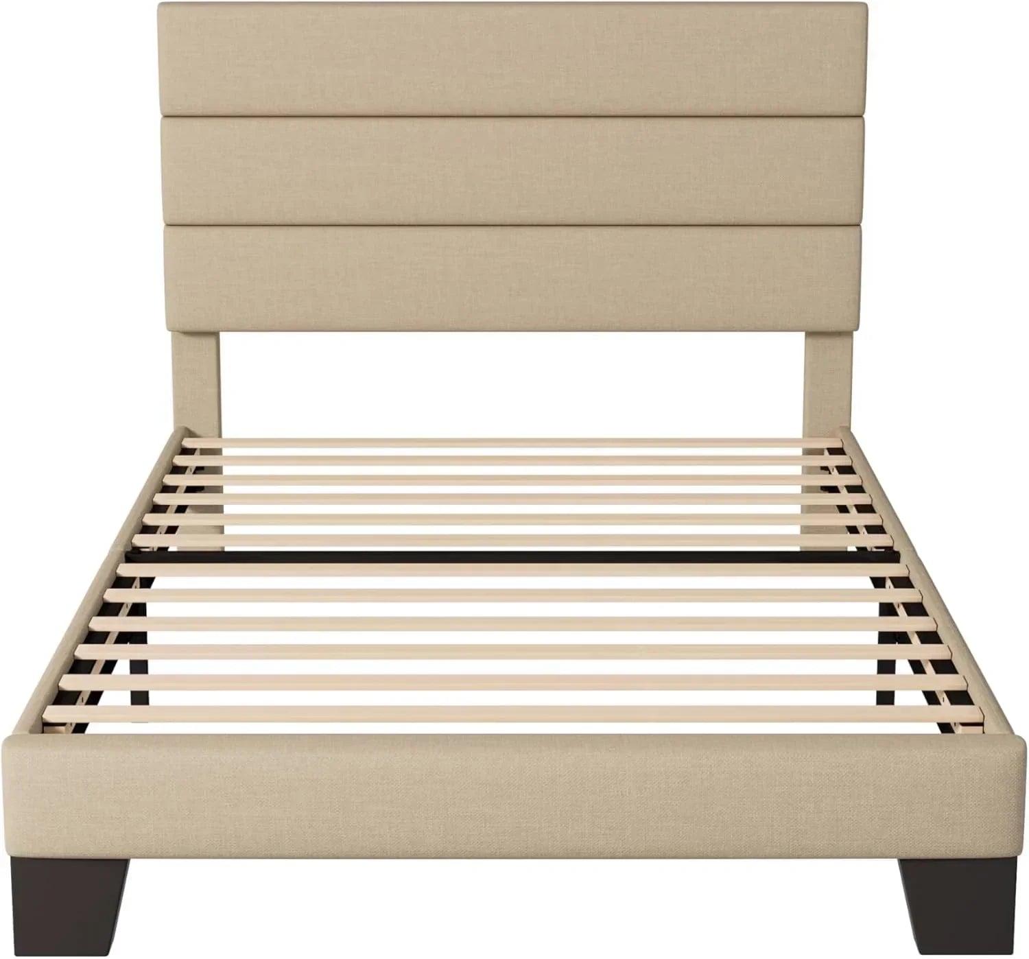 Allewie Queen Size Platform Bed Frame with Fabric Upholstered Headboard Wooden Slats Support wourant