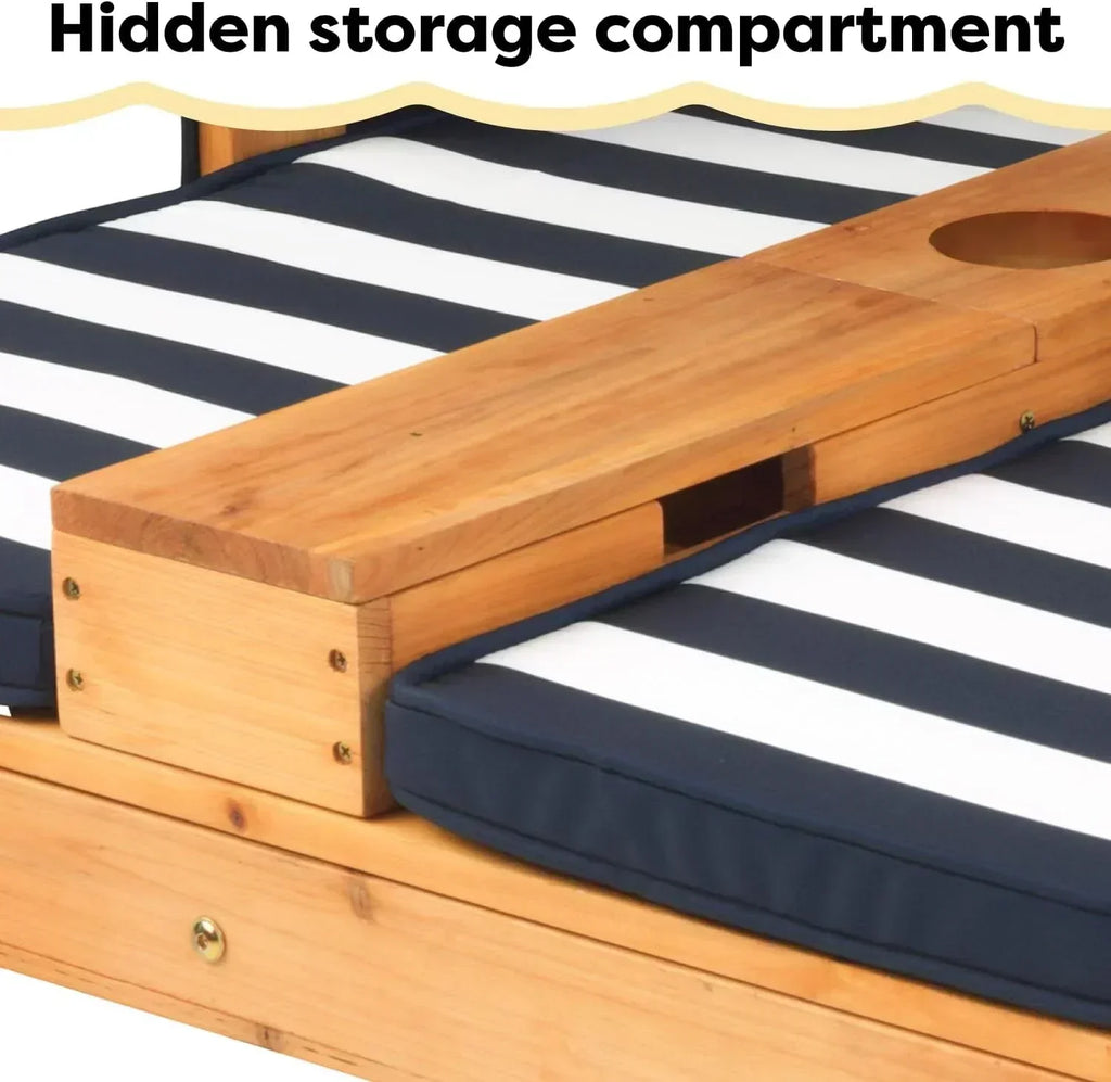 KidKraft Wooden Outdoor Double Chaise Lounge with Cup Holders Kids Patio Furniture Honey wourant