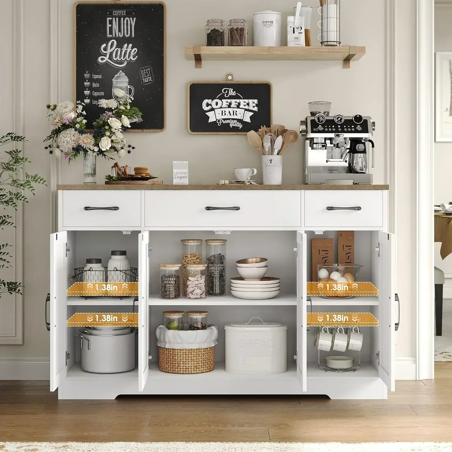 Sideboard with drawers large 55-inch sideboard modern farmhouse wood kitchen dining table wourant