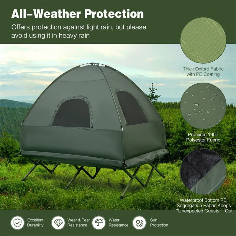 5-in-1 Tent Cot 2-Person Portable Outdoor Camping Tent Combo with Air Mattress Sleeping Bag wourant