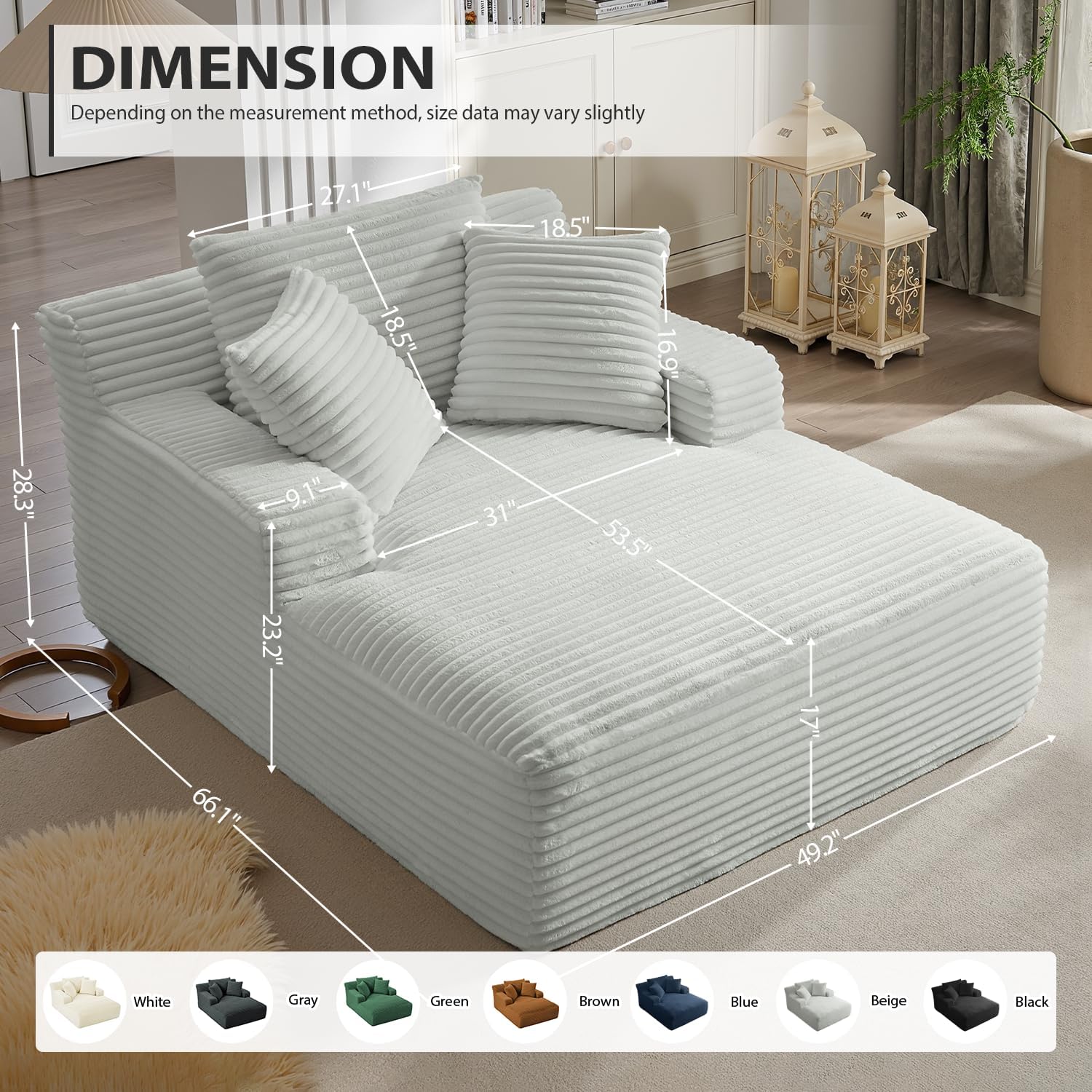 50-inch indoor recliner oversized corduroy upholstered boneless sofa bed deep sleeper sofa wourant