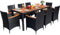 Devoko Dining 7 PCS Furniture Patio Conversation Set with Acacia Wood Table Top Rattan Outdoor wourant