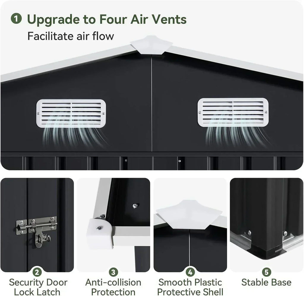 Aoxun 12x10 FT Shed Metal Outdoor Waterproof Storage Shed Steel Utility Garden Tool Shed wourant