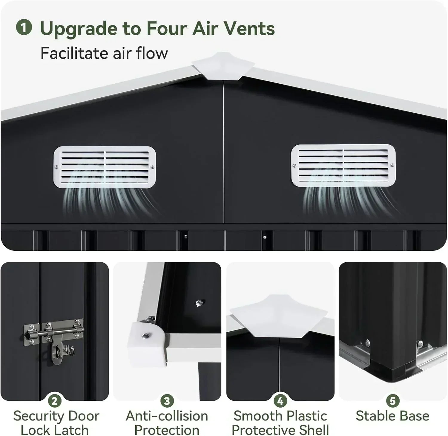 Aoxun 12x10 FT Shed Metal Outdoor Waterproof Storage Shed Steel Utility Garden Tool Shed wourant