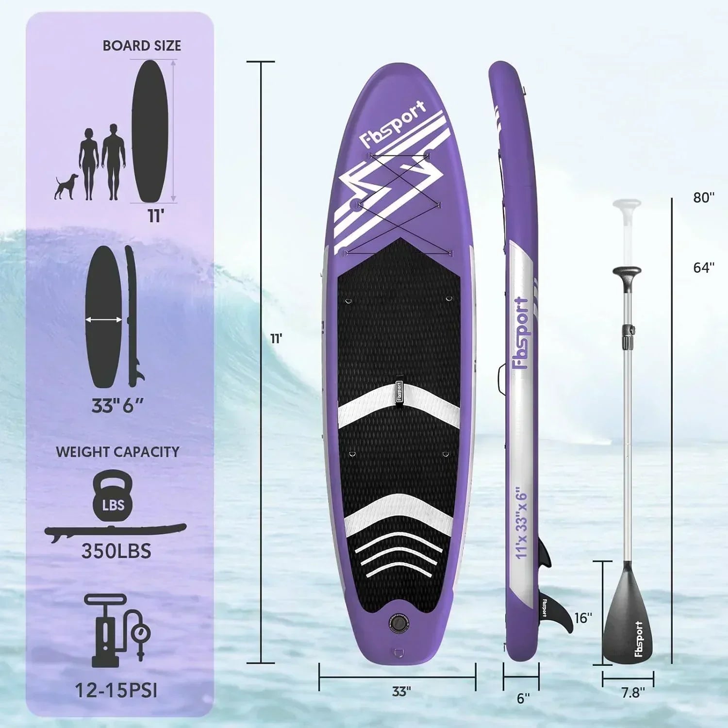 FBSPORT 11' Premium Stand Up Paddle Board Yoga Board with Durable SUP Accessories Carry Bag wourant